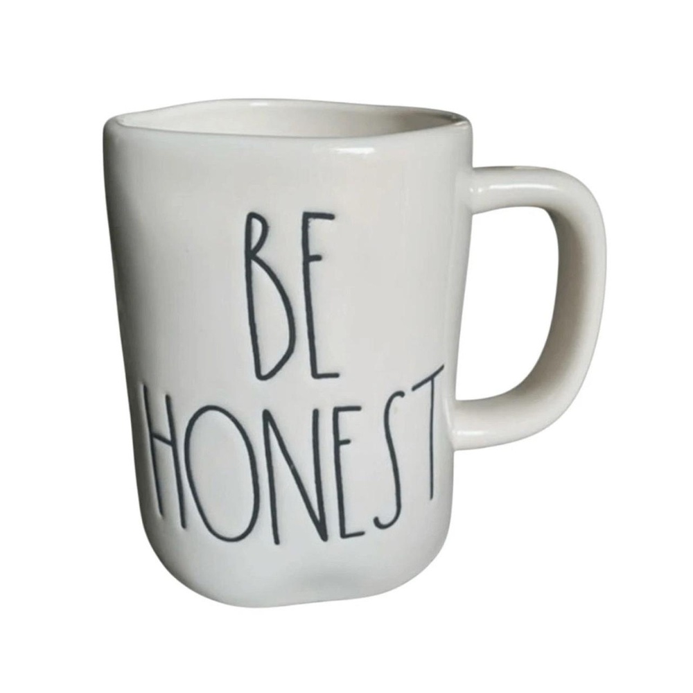 Rae Dunn Mug Tall Off-White Black Handwritten Ceramic Modern Large Handle